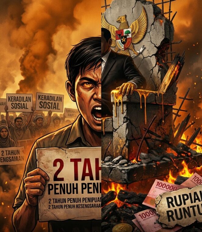 
					Singgasana di Atas Bara: Dua Warsa Prabowo-Gibran, Runtuhnya Rupiah, dan Amuk Keadilan yang Menagih Janji